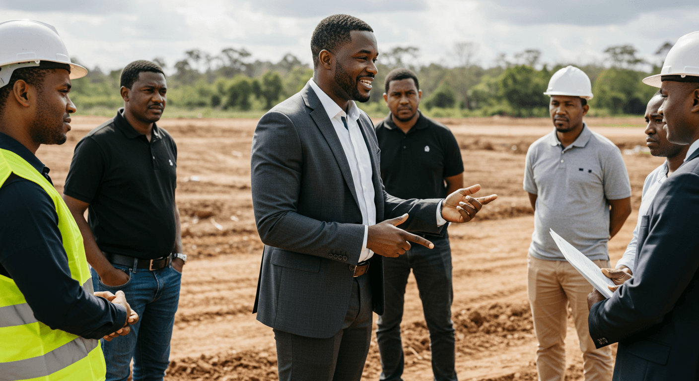 Real estate agent meeting with construction team in Africa
